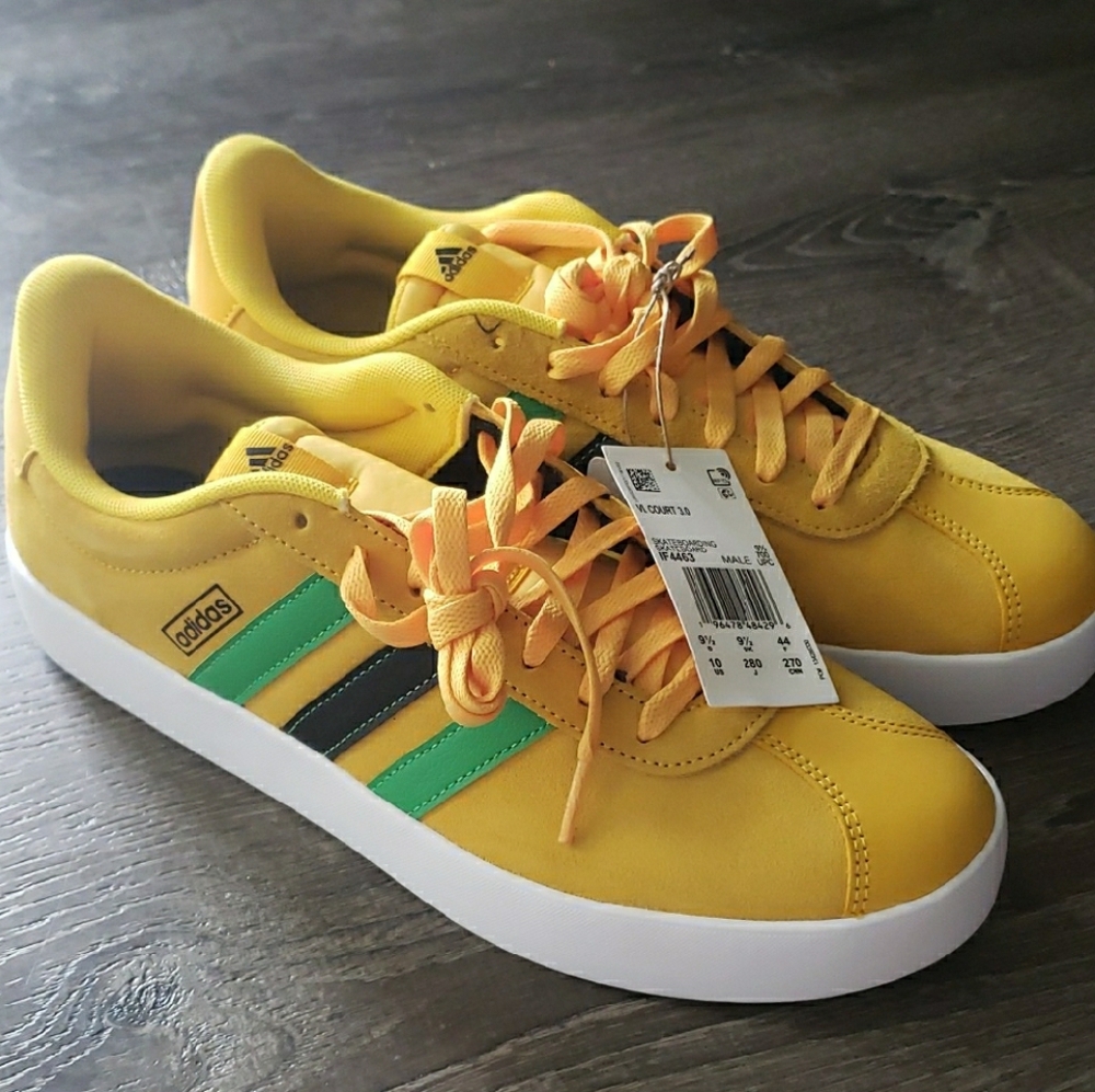 Adidas Yellow and Green VL COURT 3 Sneakers with Signature Stripes Sz 9.5